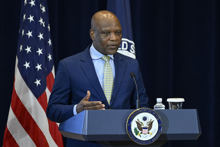 Ambassador-at-Large John Nkengasong, who will lead the State Department's Bureau of Global Health Security and Diplomacy, speaks to the press about the new agency. He told NPR that the pandemic "taught us three key lessons. We are collectively more connected than we thought. We are more vulnerable than we thought. And we have [vast] inequities" when it comes to disease threats.<strong></strong>