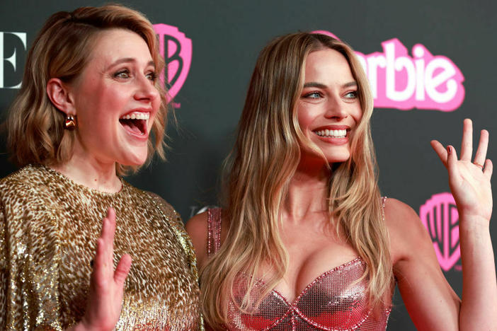 Greta Gerwig and Margot Robbie at a <em>Barbie</em> event in June in Sydney, Australia.