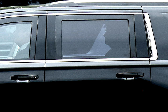 Former President Donald Trump arrives at a federal court in Washington, D.C., ahead of his arraignment on Aug. 3.
