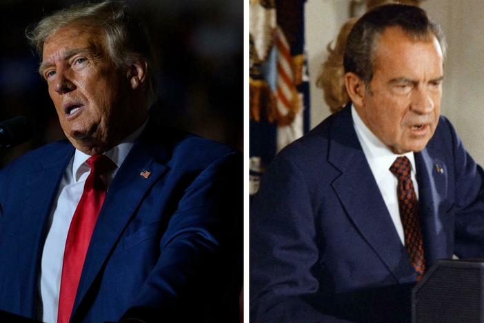 The cases against Trump and Nixon raised crucial constitutional questions about how far could a president go to stay in office if convinced his reelection was crucial to the nation, Ron Elving writes.