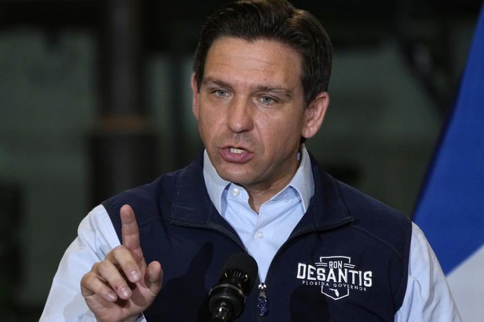 Republican presidential candidate Ron DeSantis, Florida's governor, speaks during a campaign event in Salix, Iowa, on May 31.