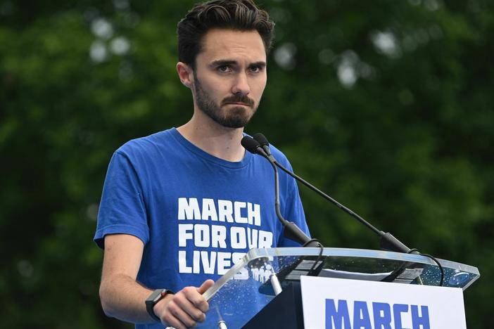 David Hogg speaks to gun control advocates during the March for Our Lives rally in Washington last year. Hogg first became a national organizer after a mass shooting at his high school in Parkland, Fla., more than five years ago.