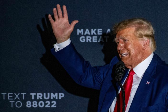 Former President Donald Trump speaks during a campaign rally in Windham, N.H., on August 8.