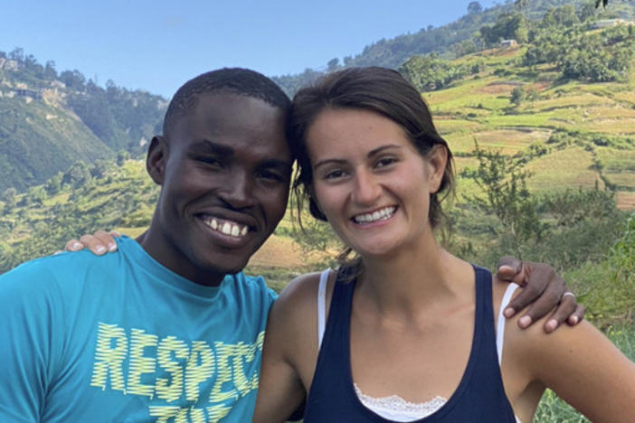 In this undated photo provided by El Roi Haiti, Alix Dorsainvil, right, poses with her husband, Sandro Dorsainvil. Alix Dorsainvil, a nurse for El Roi Haiti, and her daughter were kidnapped July 27, the organization said.