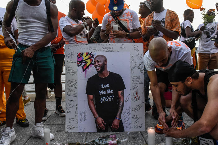 A makeshift memorial honored O'Shae Sibley in New York City earlier this month.