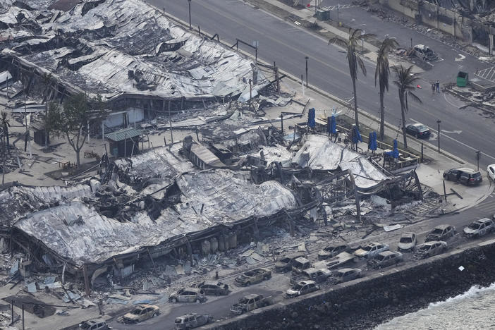 Wildfire wreckage is apparent on Thursday in Lahaina, Hawaii.