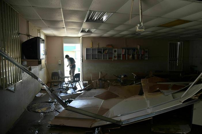 View of a damaged classroom in a school in Toa Baja, Puerto Rico, on Oct. 2, 2017, after Hurricane Maria ripped through the island. Maria set off a years-long stretch of interrupted schooling for Puerto Rico's children.