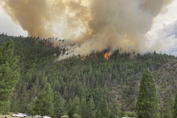 Smoke rises from the Head Fire in Klamath National Forest, Calif., on Tuesday Aug. 15, 2023.