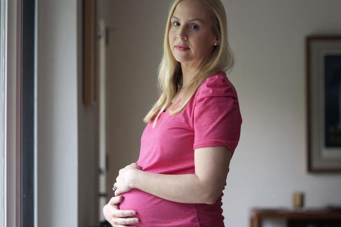 Dr. Austin Dennard at her home in Dallas in May. She is one of 13 patients and two other doctors suing Texas over its abortion bans.