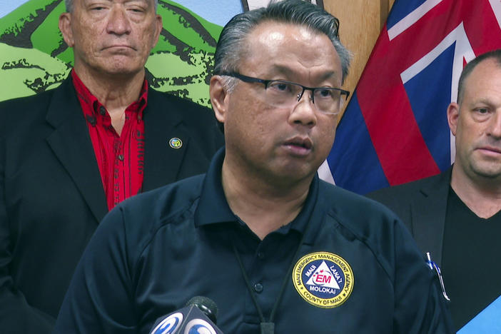 Maui Emergency Management Agency Administrator Herman Andaya speaks during a news conference in Wailuku, Hawaii, Wednesday, Aug. 16, 2023.