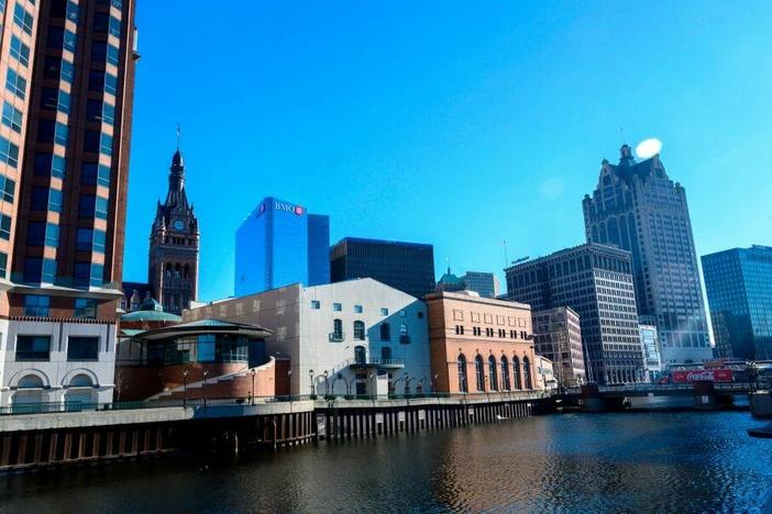 The Tower of the City Hall is seen in downtown Milwaukee, Wis., in January 2020.