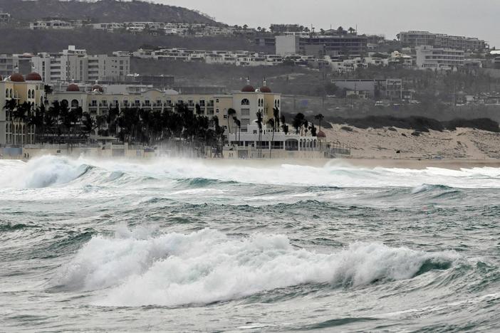 Medano Beach, at Los Cabos resort in Mexico's Baja California state, is seen  before the arrival of Hurricane Hilary  on Friday.