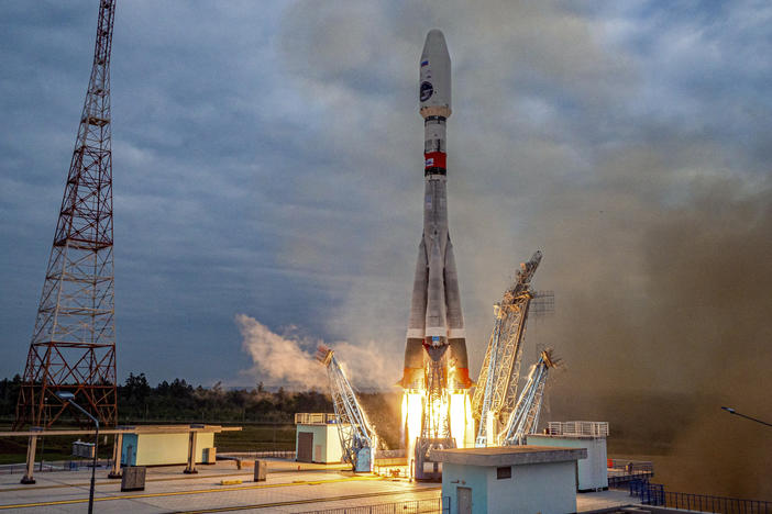 FILE - In this image made from video released by Roscosmos State Space Corporation, the Soyuz-2.1b rocket with the moon lander Luna-25 automatic station takes off from a launch pad at the Vostochny Cosmodrome in the Russian Far East on Friday, Aug. 11, 2023.