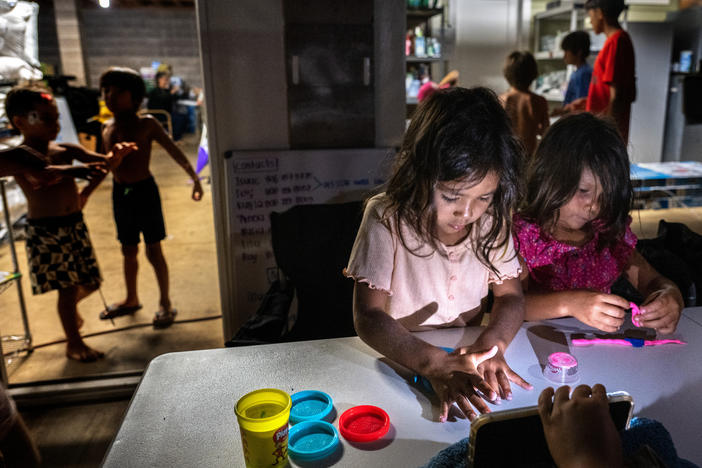 Five-year-old cousins Layla and Mila Cabanilla Okano are among the many children staying with members of their extended family at one property on Maui in the wake of the wildfires.