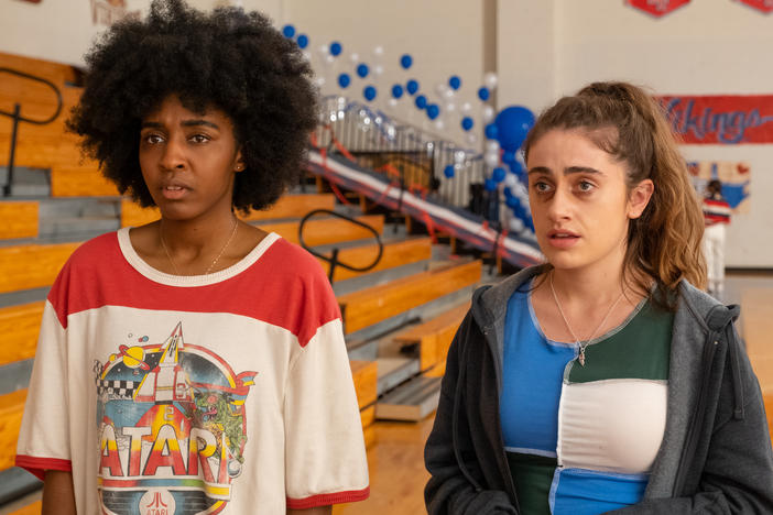 Ayo Edebiri as Josie and Rachel Sennott as PJ in <em>Bottoms.</em>