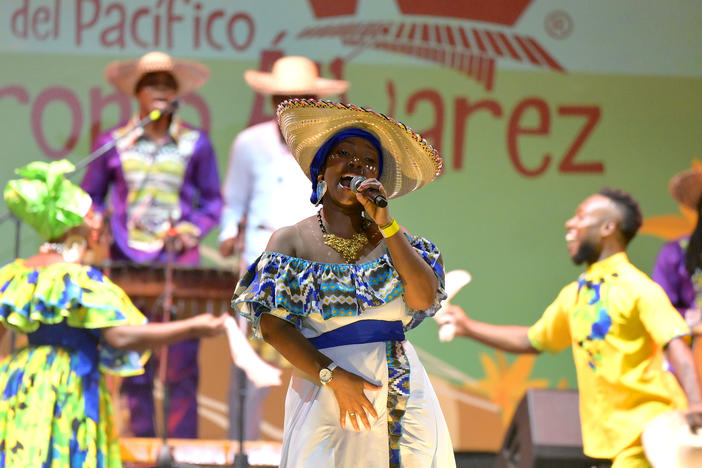 Nearly 500,000 people gathered in Cali, Colombia for the 27th annual Petronio Alvarez Festival. Nidia Góngora and her group Canalón de Timbiquí performed on the main stage.