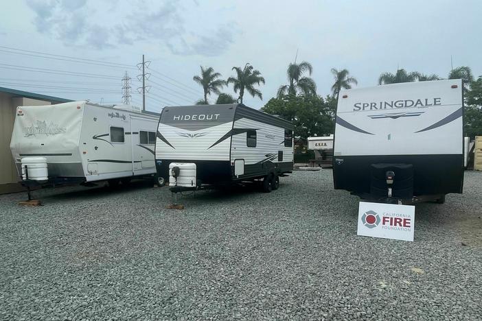 Three RVs ready to be shipped to families in Maui.