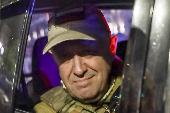 Yevgeny Prigozhin, the owner of the Wagner Group military company, looks from a military vehicle leaving an area of the HQ of the Southern Military District in a street in Rostov-on-Don, Russia, on June 24.
