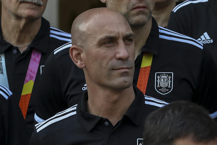 FIFA has opened disciplinary proceedings against the head of the Spanish soccer federation, Luis Rubiales. Rubiales is seen here at a reception for the Spanish team on Tuesday in Madrid, after Spain won the Women's World Cup on Sunday.