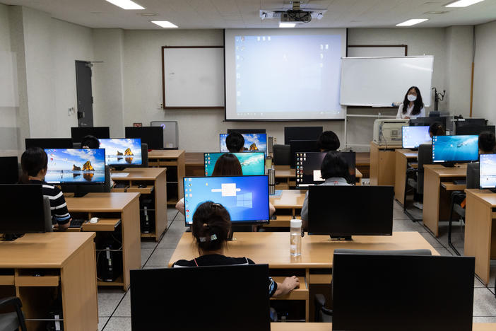 North Korean defectors take a computer class inside Anseong Hanawon, Settlement Support Center for North Korean Refugees, in Anseong, South Korea, July 10.