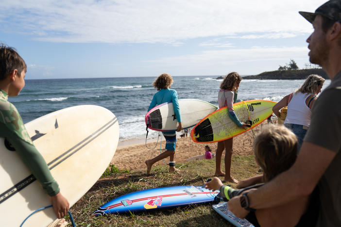 Pro surfers organized a Saturday morning surf session to help kids do something they love at Ho'okipa Beach on the island's north shore. It's about an hour's drive from Lahaina.