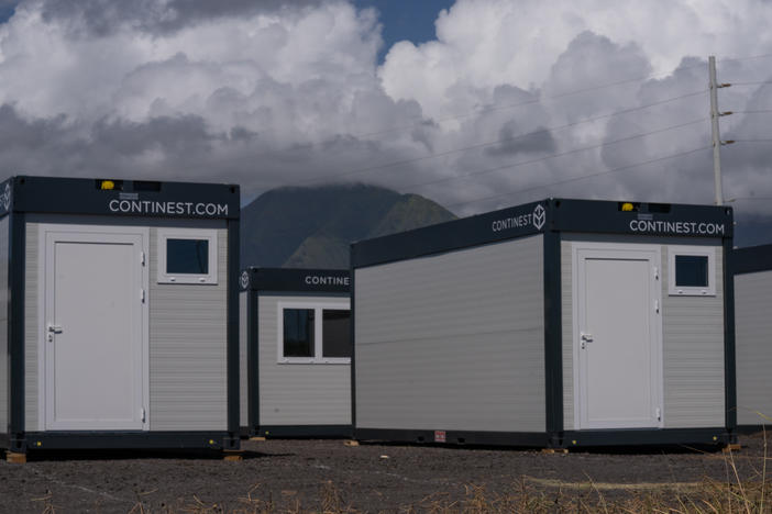 Modular container homes are set up in Kahului, Hawaii. A pop-up village of the buildings is in the process of being created by a local organization, the Family Life Center.