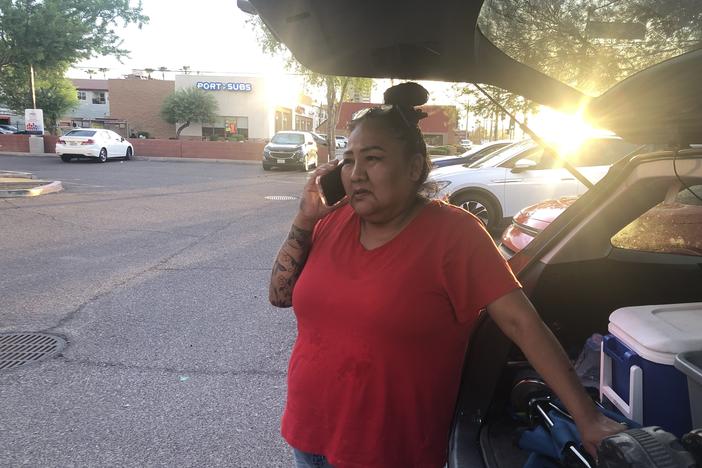 Reva Stewart preparing to meet people without housing at a park in Phoenix
