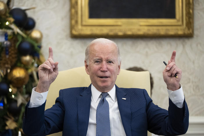 An NPR review of news photographs shows that there's been a dramatic change in President Joe Biden doing ... what?