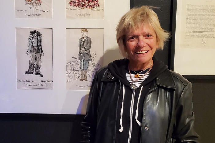 Franne Lee at the New York Public Library's Hal Prince exhibition in 2019. Lee designed the costumes for Prince's <em>Sweeney Todd</em> and <em>Candide.</em>