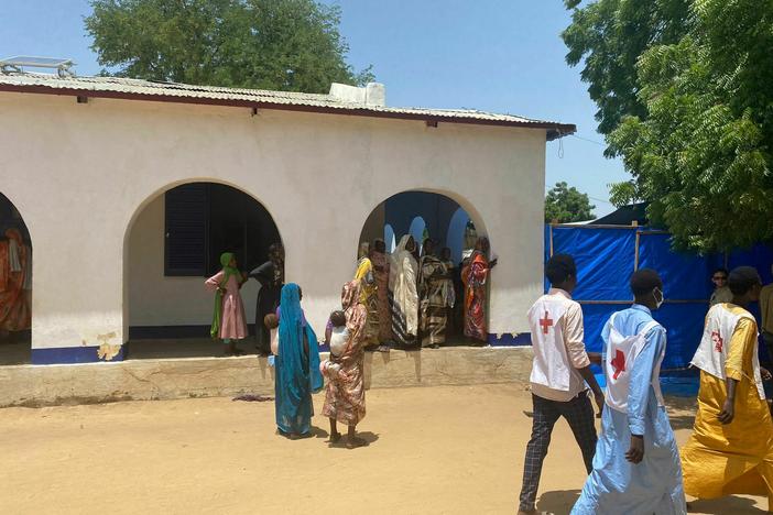 Sudanese refugees settle temporarily in the town of Adré in Chad along the border of Sudan. Thousands have fled the fighting in Sudan seeking safety in Chad.
