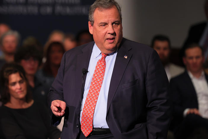 Former New Jersey Gov. Chris Christie speaks at a town hall-style event at the New Hampshire Institute of Politics at Saint Anselm College on June 6, Manchester, N.H.
