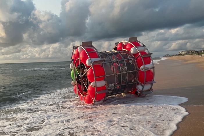 Reza Baluchi was taken in by the U.S. Coast Guard last week while trying to cross the Atlantic in a "hydro pod" made of buoys. Authorities in Flagler County, Fla., responded to Baluchi and his vessel in 2021 and posted photos of his vessel on Facebook.