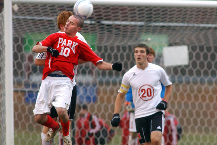 A high school boys' soccer game.