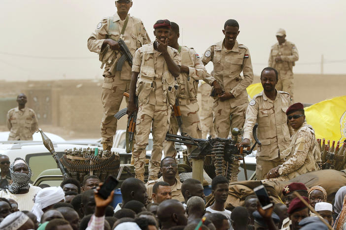 Sudanese soldiers from the Rapid Support Forces unit are shown south of Khartoum, Sudan, on June 29, 2019. The U.S. imposed sanctions Sept. 6, 2023, on a Sudanese Rapid Support Forces paramilitary commander for acts of violence and human rights abuses committed by his troops in their conflict with Sudan's army.