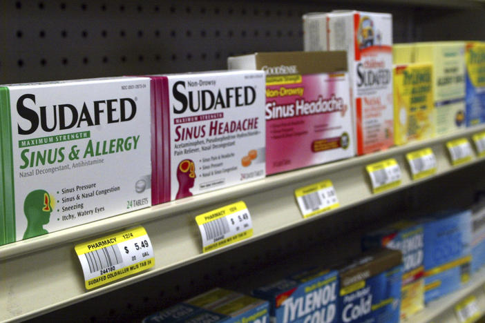 Sudafed and other common nasal decongestants containing pseudoephedrine are on display behind the counter at Hospital Discount Pharmacy in Edmond, Okla., Jan. 11, 2005.