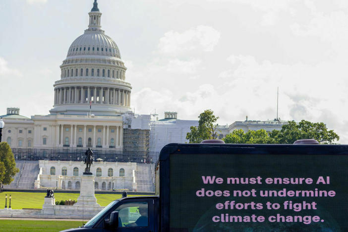 A mobile billboard is seen near the U.S. Capitol on Tuesday.