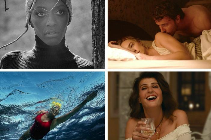 Clockwise from top left: <em>Invisible Beauty</em>,<em> Foe</em>,<em> All Dirt Roads Taste of Salt</em>,<em> The Hunger Games: The Ballad of Songbirds & Snakes</em>,<em> </em><em>My Big Fat Greek Wedding 3 </em>and <em>Nyad.</em>