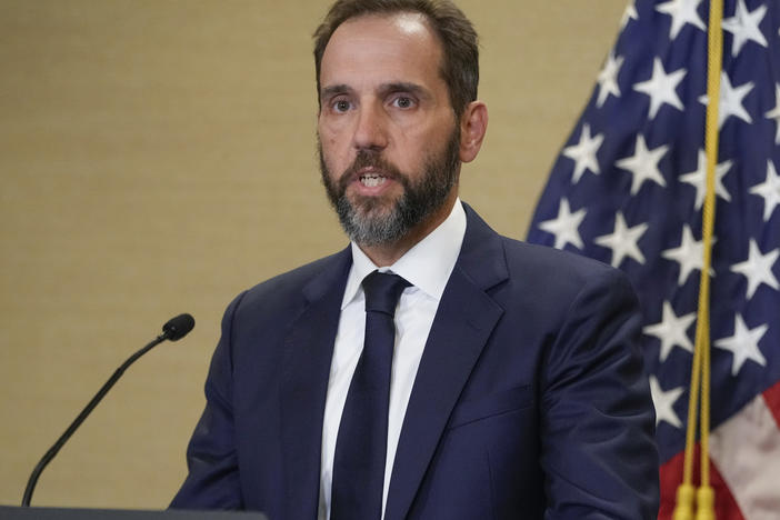 Special counsel Jack Smith speaks about an indictment of former President Donald Trump, Aug. 1, 2023, at a Department of Justice office in Washington. Federal prosecutors in the case charging Trump with scheming to overturn the 2020 election are seeking an order that would restrict the former president from "inflammatory" and "intimidating" comments about witnesses, lawyers and the judge.