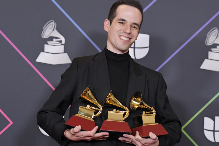 Songwriter and producer Edgar Barrera poses at the 22nd annual Latin Grammy Awards in Las Vegas in 2021. Barrera has earned another 13 Latin Grammy nominations in 2023.