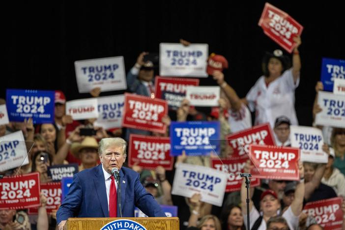 Former President Donald Trump speaks at a campaign rally in Rapid City, S.D., on Sept. 8.