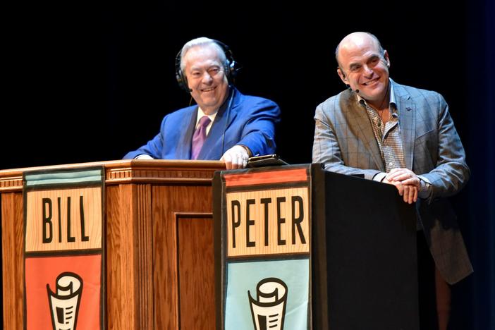 Peter Sagal and Bill Kurtis on stage