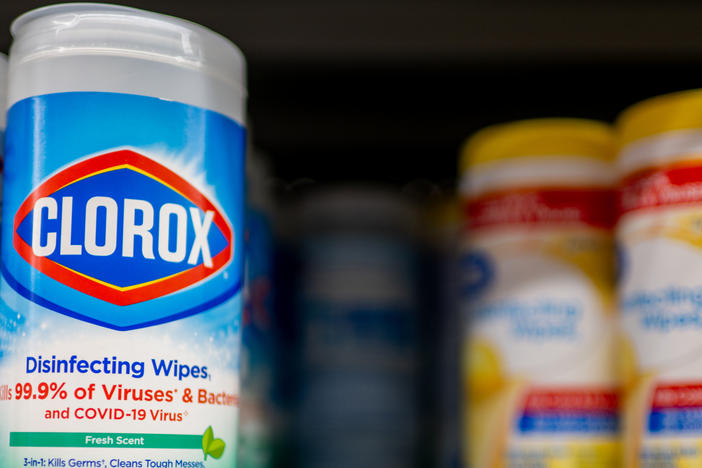 Clorox disinfecting wipes are seen displayed for sale at a Walmart Supercenter on Sept. 18, in Austin, Texas.