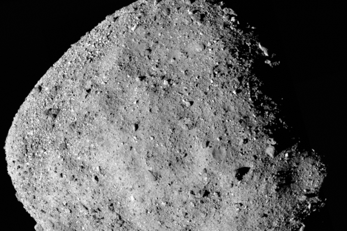 This mosaic composed of images of the asteroid Bennu taken by the OSIRIS-REx spacecraft shows its surprisingly rubble-strewn surface.
