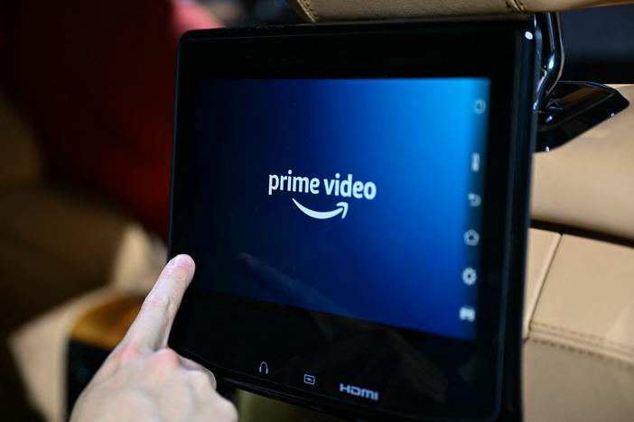 The Amazon Prime Video logo is displayed in a Jeep Grand Wagoneer SUV taken on Jan. 7.