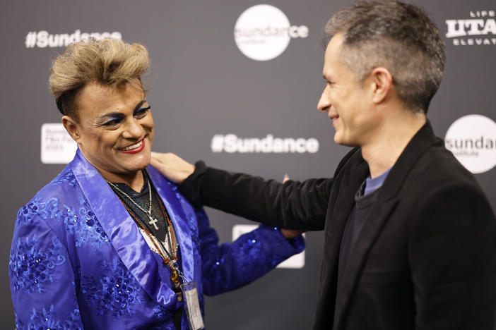 Saul Armendariz (left) and Gael García Bernal attend the 2023 Sundance Film Festival <em>Cassandro</em> premiere.