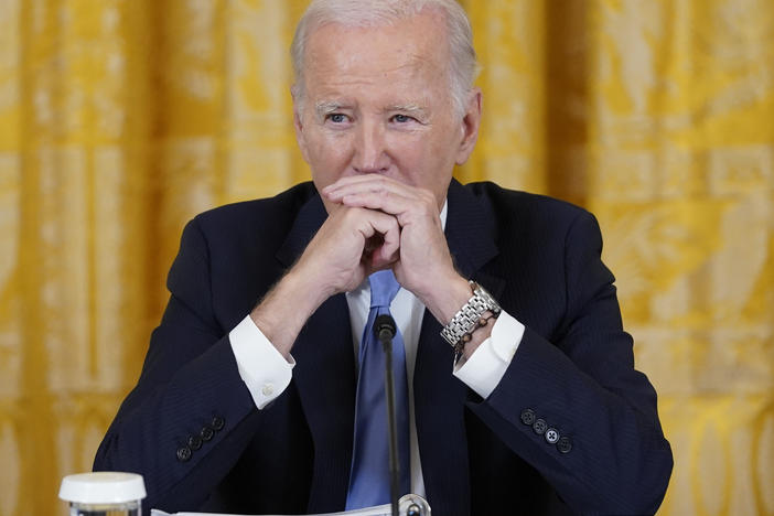 President Joe Biden listens during a meeting with Pacific Islands Forum leaders during the U.S.-Pacific Islands Forum Summit in the East Room of the White House on Monday, Sept. 25, 2023, in Washington.