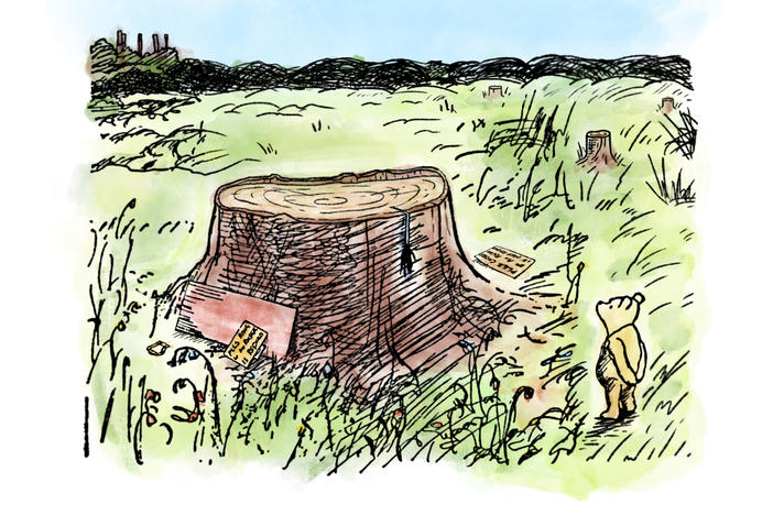 <em>Winnie-the-Pooh: The Deforested Edition</em> is a word-for-word republishing of the A.A. Milne classic, with one arresting change: all of the trees have been cut down.