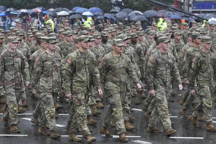 U.S. Army soldiers march in a parade as part of the 75th South Korea Armed Forces Day ceremony in Seoul, South Korea on Tuesday.