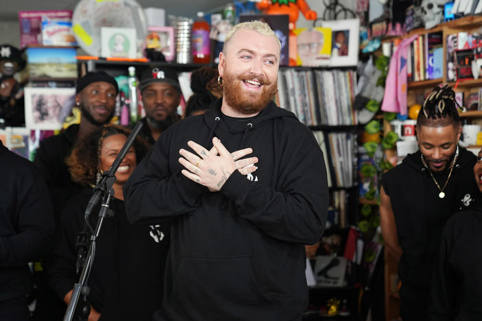 Sam Smith performs a Tiny Desk concert Friday, Aug. 4, 2023, at NPR's headquarters in Washington, D.C.