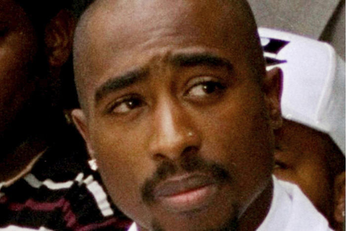 Rapper Tupac Shakur attends a voter registration event in South Central Los Angeles, Aug. 15, 1996. Las Vegas police said they have made an arrest, Friday, Sept. 29, 2023, for the first time in the 1996 killing of rapper Tupac Shakur.